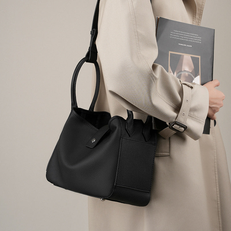 Niche design genuine leather bucket bag tote