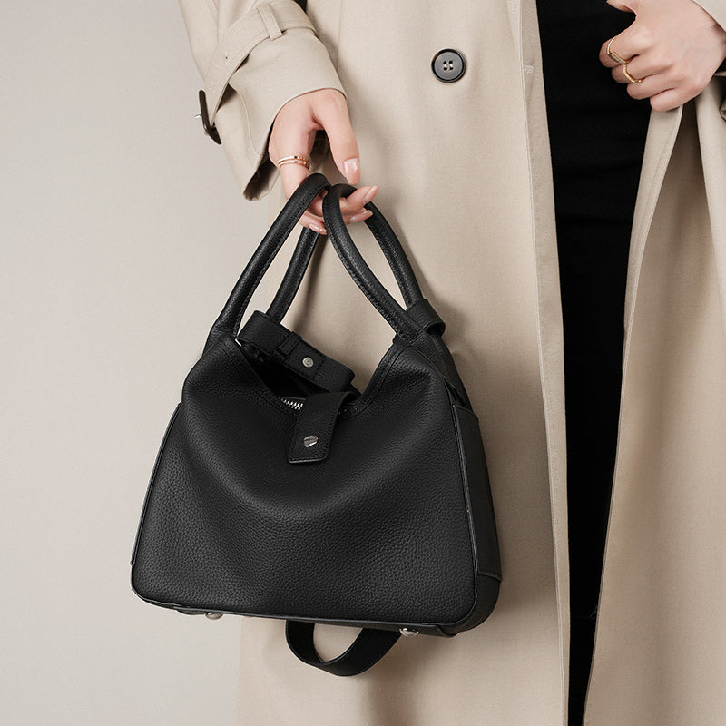 Niche design genuine leather bucket bag tote
