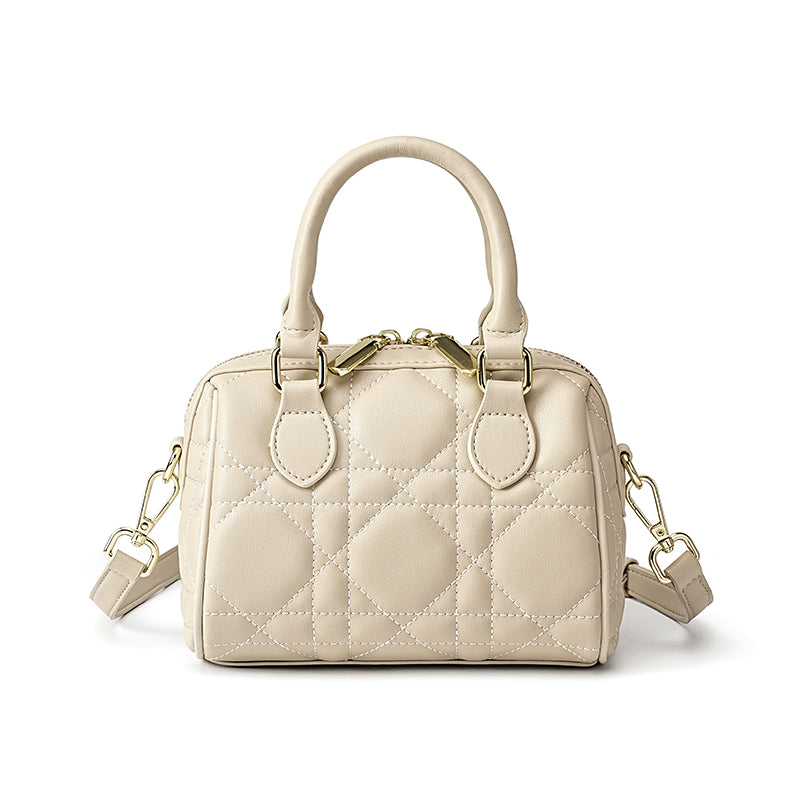 Genuine leather diamond Boston bag fashionable and versatile high-end handheld shoulder crossbody women's bag