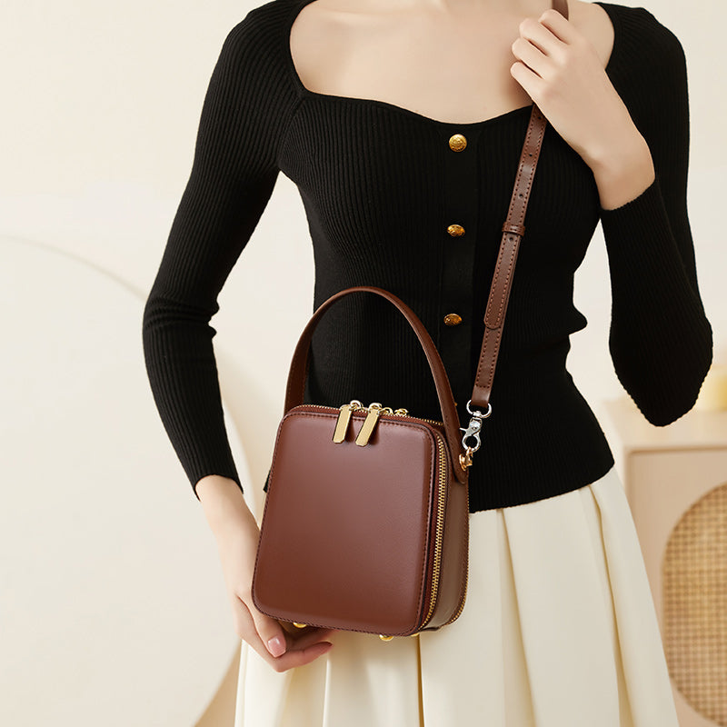 Genuine leather women's fashion box bag light luxury crossbody bag handbag shoulder bag