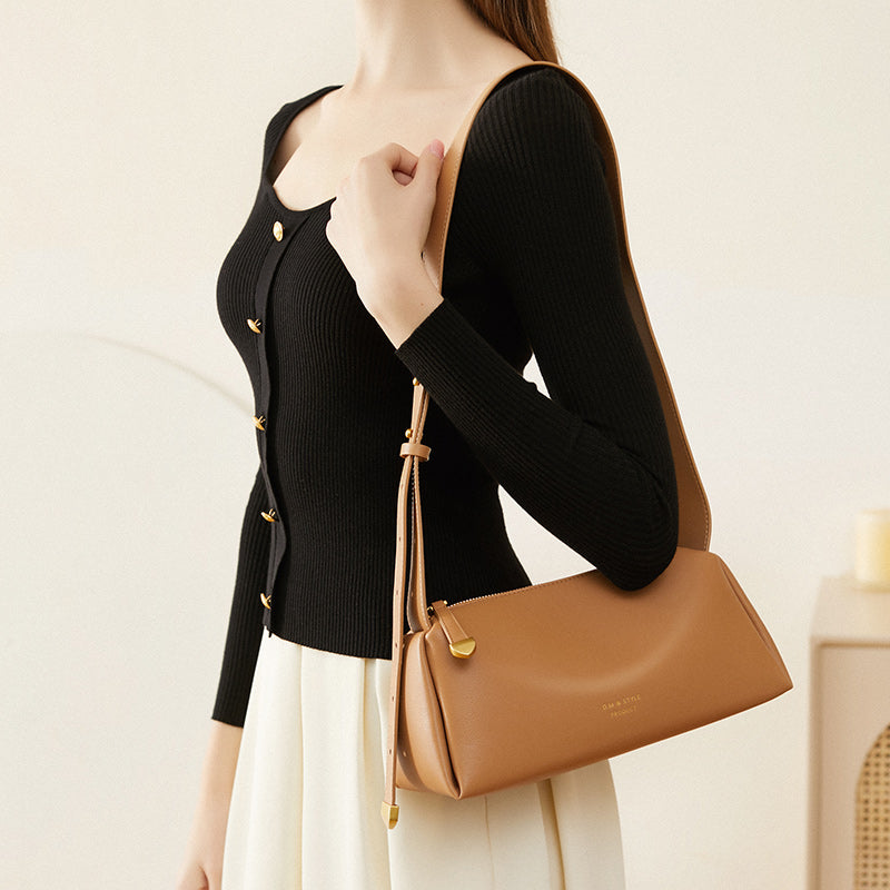 Cowhide genuine leather crossbody bag high-end baguette underarm bag
