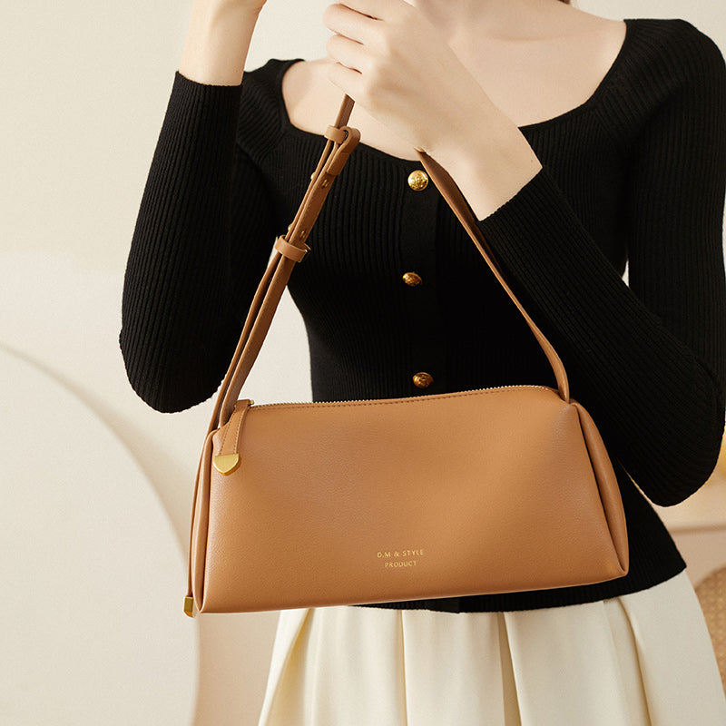 Cowhide genuine leather crossbody bag high-end baguette underarm bag