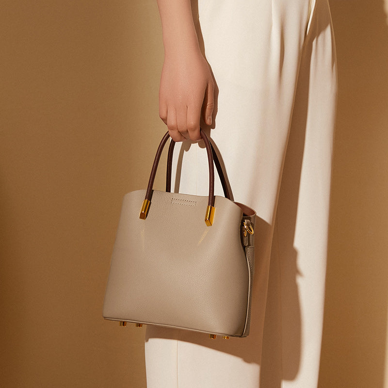 Small leather shoulder bucket bag