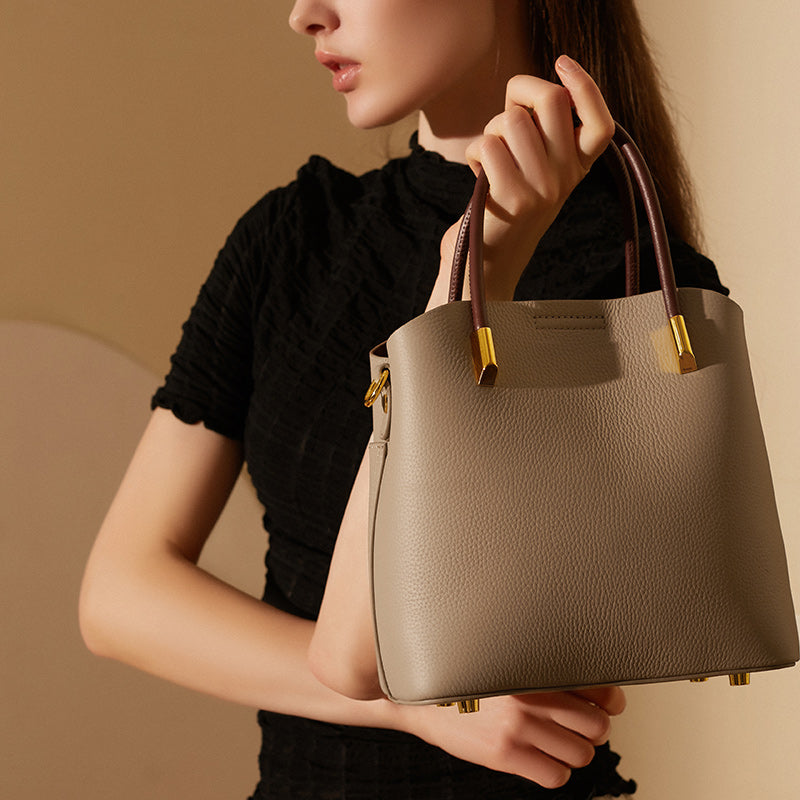 Small leather shoulder bucket bag