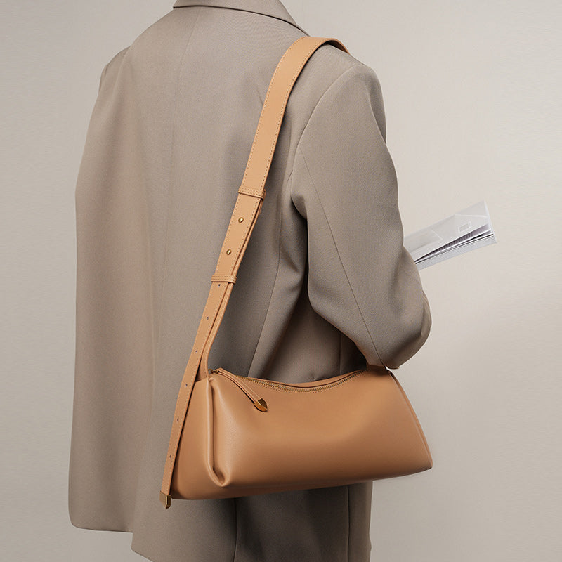 Cowhide genuine leather crossbody bag high-end baguette underarm bag
