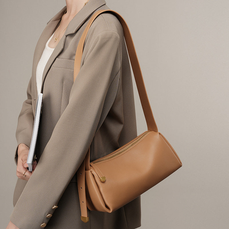 Cowhide genuine leather crossbody bag high-end baguette underarm bag