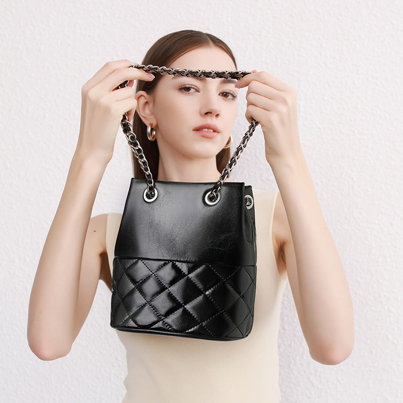 Cowhide genuine leather crossbody bag high-end baguette underarm bag