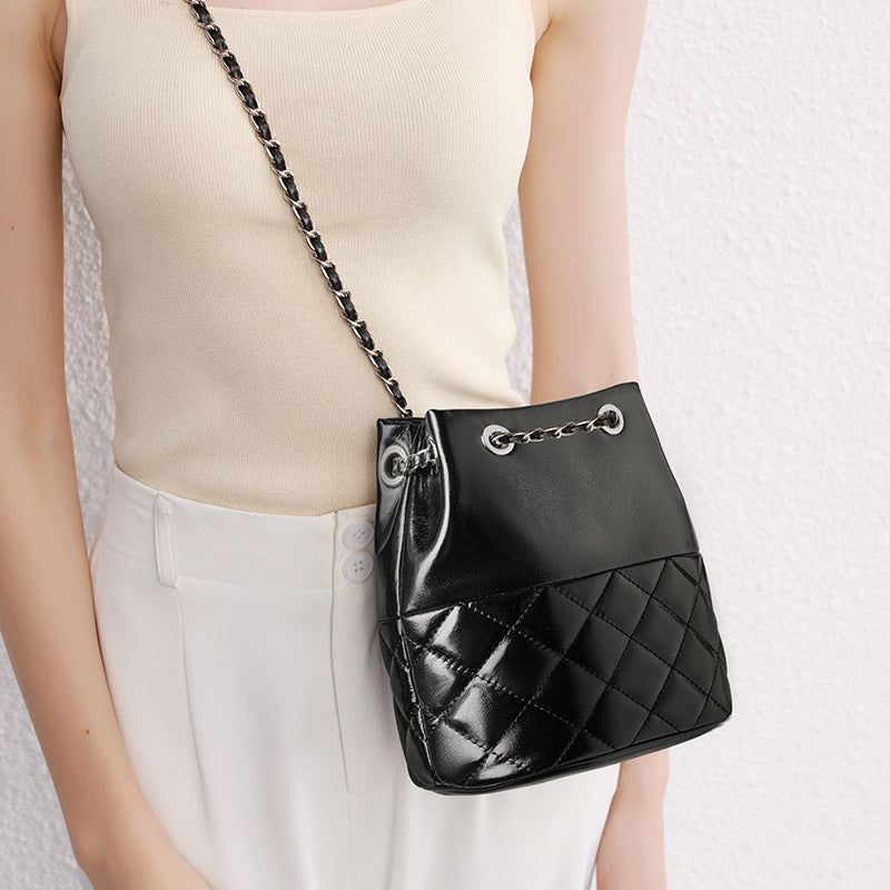 Cowhide genuine leather crossbody bag high-end baguette underarm bag