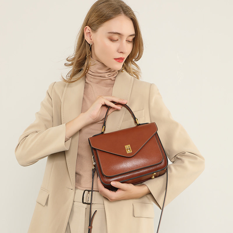 Genuine vegetable tanned cowhide handbag fashionable shoulder crossbody messenger bag