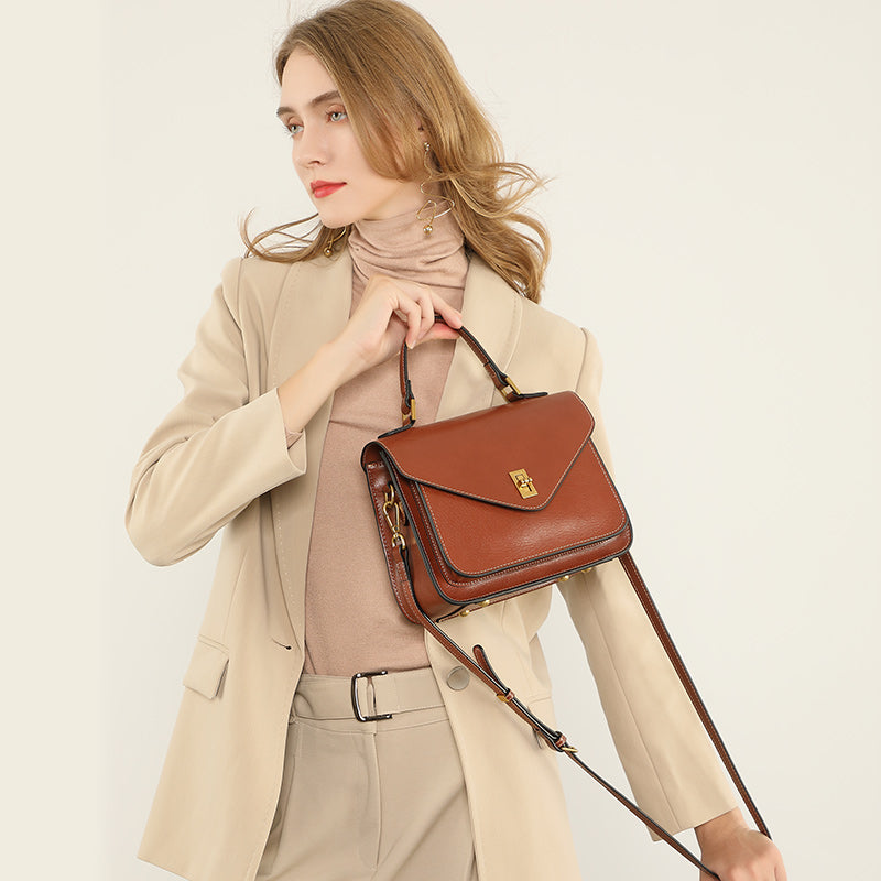 Genuine vegetable tanned cowhide handbag fashionable shoulder crossbody messenger bag