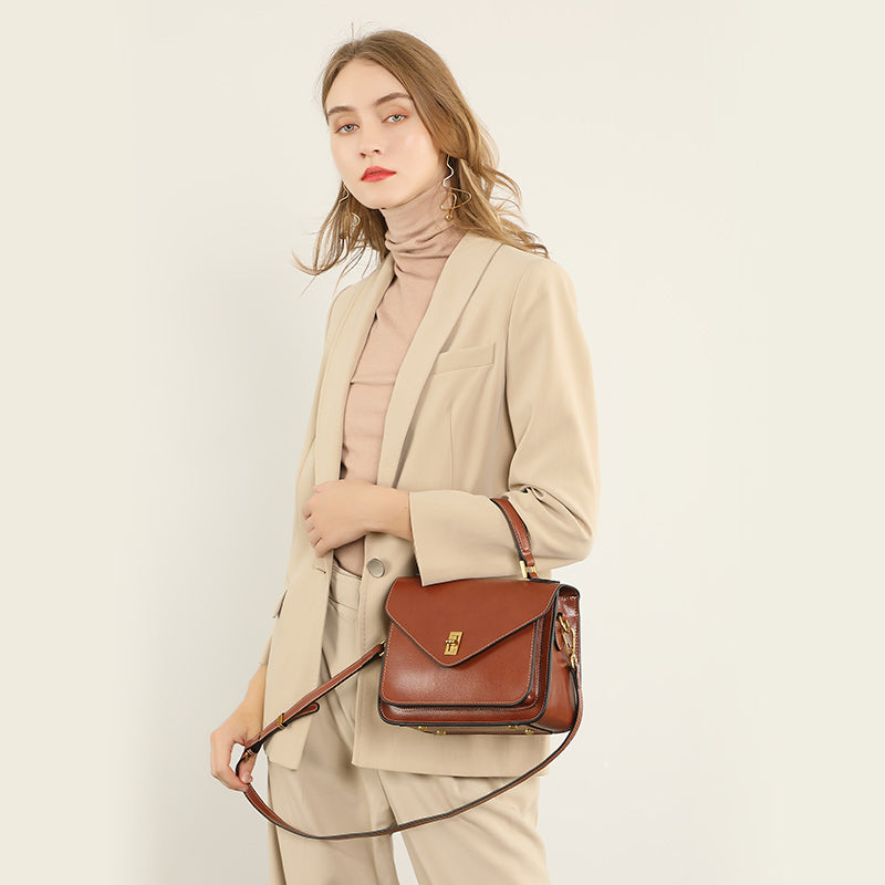 Genuine vegetable tanned cowhide handbag fashionable shoulder crossbody messenger bag
