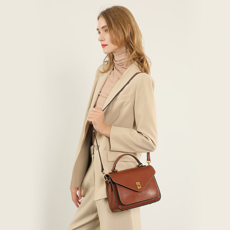 Genuine vegetable tanned cowhide handbag fashionable shoulder crossbody messenger bag