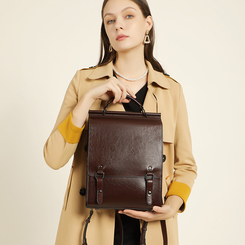 British college style backpack retro leather backpack