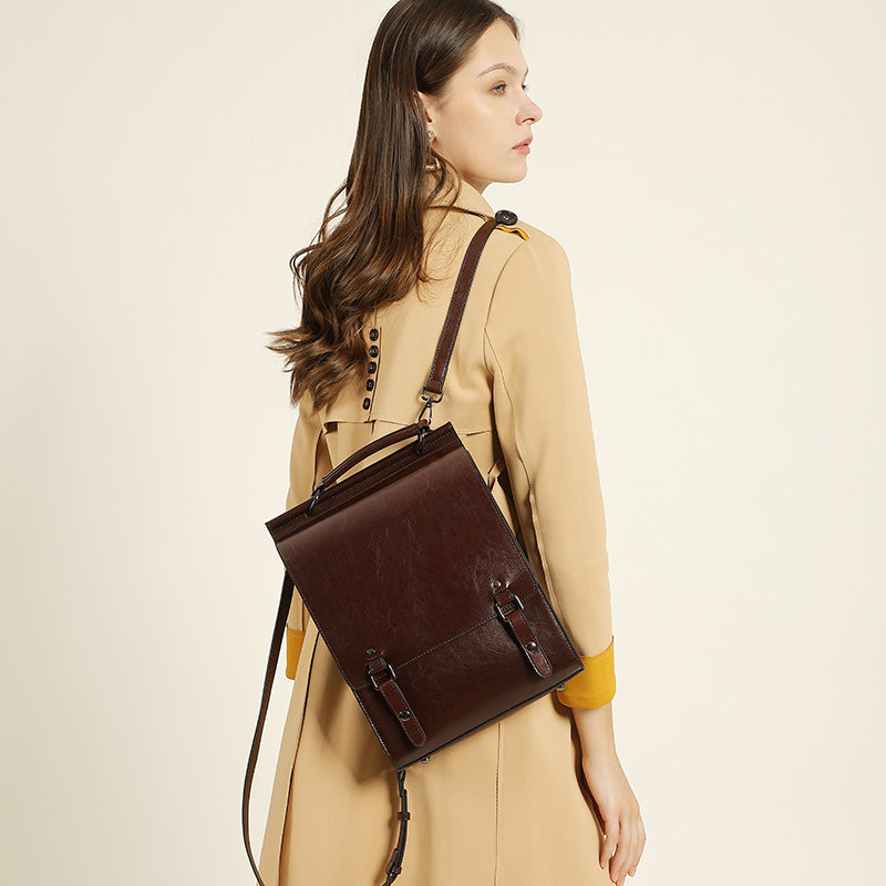 British college style backpack retro leather backpack