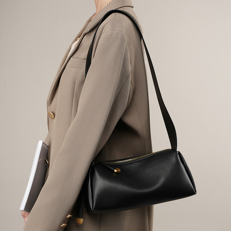 Cowhide genuine leather crossbody bag high-end baguette underarm bag