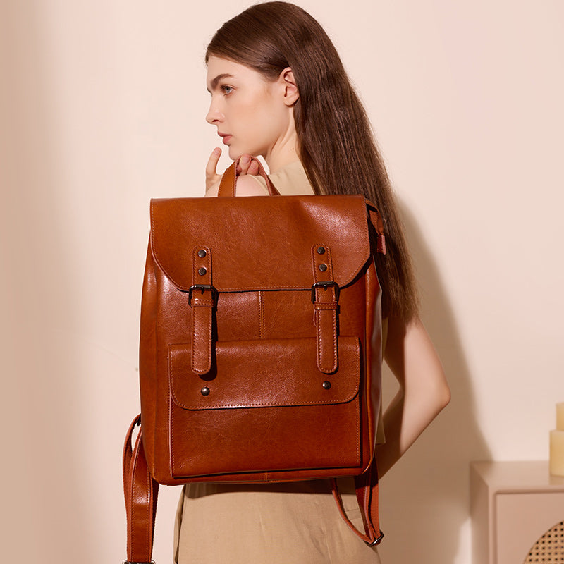 Genuine leather wear-resistant backpack
