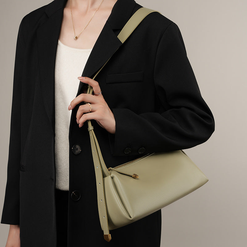 Cowhide genuine leather crossbody bag high-end baguette underarm bag