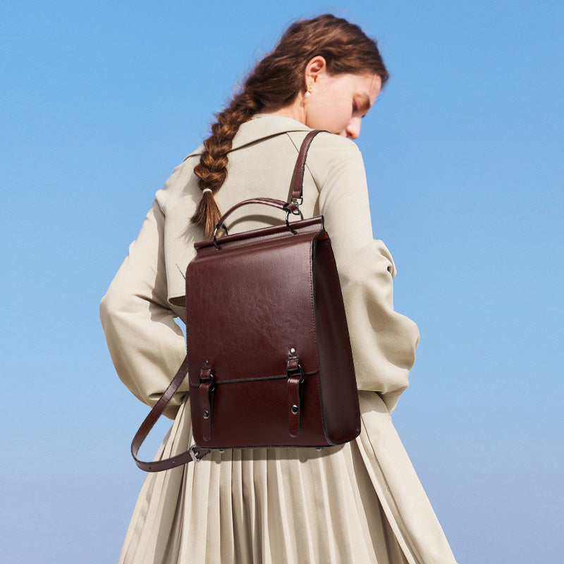 British college style backpack retro leather backpack