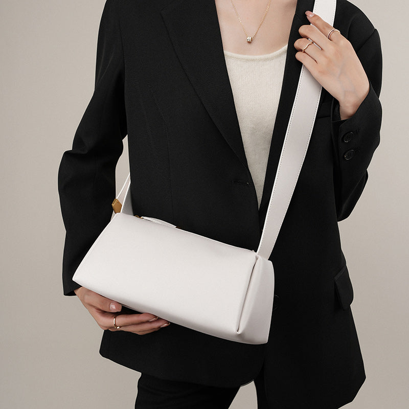 Cowhide genuine leather crossbody bag high-end baguette underarm bag