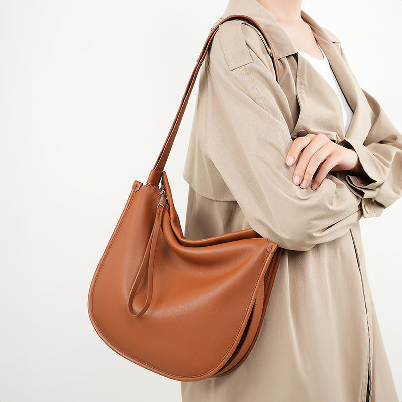 Lazy style minimalist tote bag comfortable soft leather women's bag cowhide commuting large capacity shoulder messenger bag