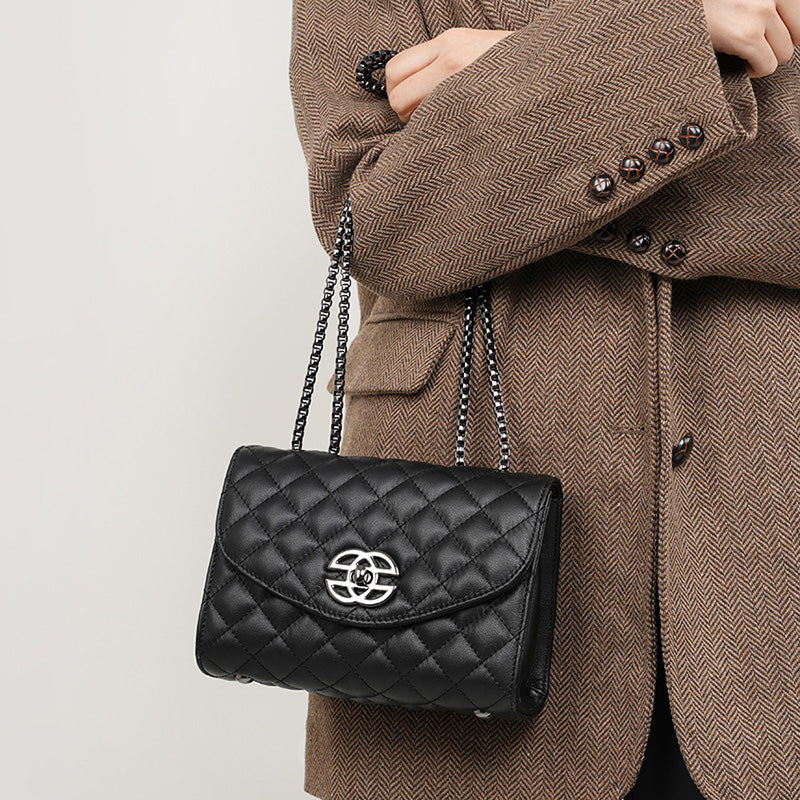 Top layer cowhide chain shoulder bag crossbody high-end light luxury genuine leather women's bag