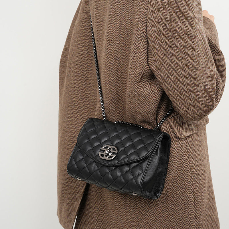 Top layer cowhide chain shoulder bag crossbody high-end light luxury genuine leather women's bag