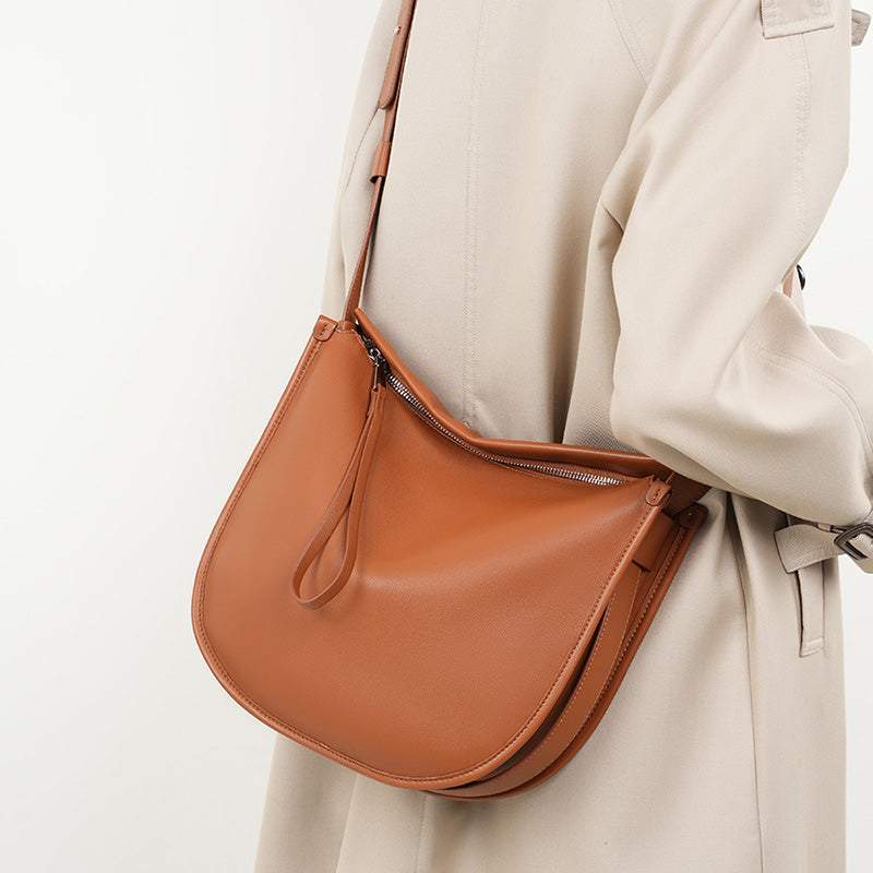 Lazy style minimalist tote bag comfortable soft leather women's bag cowhide commuting large capacity shoulder messenger bag