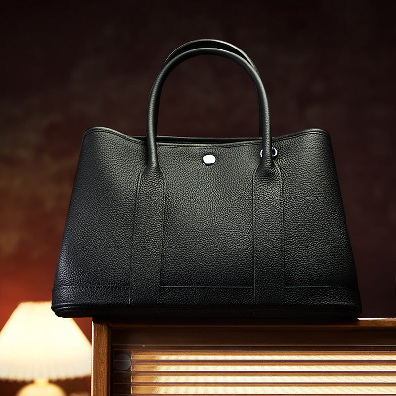 Genuine leather one-shoulder crossbody tote bag versatile handbag shopping bag bucket bag