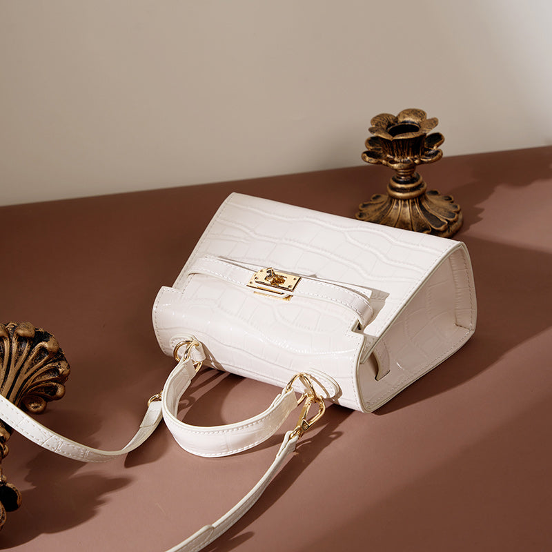 Genuine leather crossbody light luxury handbag crocodile pattern Kelly bag cowhide women's bag