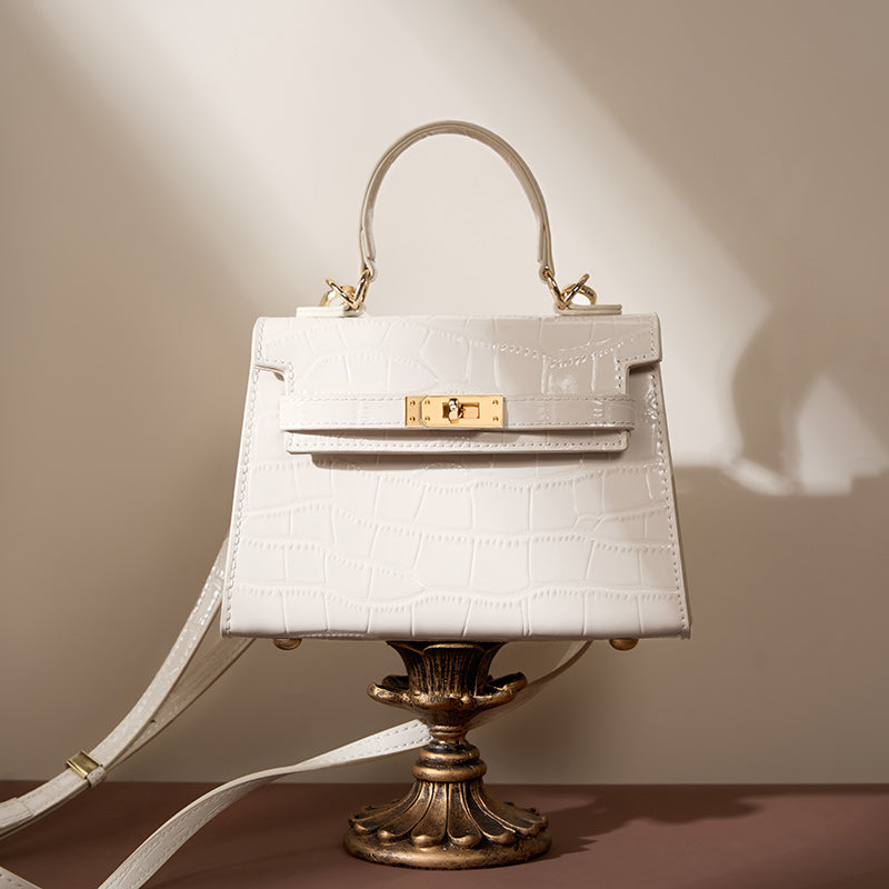 Genuine leather crossbody light luxury handbag crocodile pattern Kelly bag cowhide women's bag