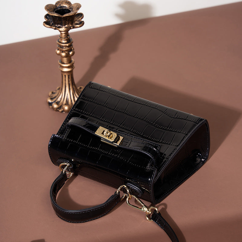 Genuine leather crossbody light luxury handbag crocodile pattern Kelly bag cowhide women's bag