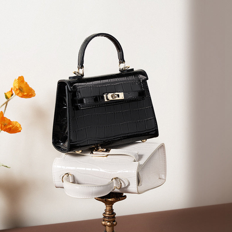 Genuine leather crossbody light luxury handbag crocodile pattern Kelly bag cowhide women's bag