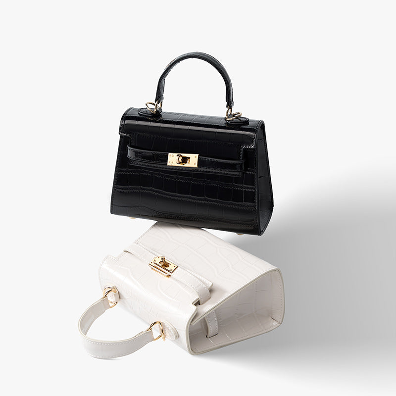 Genuine leather crossbody light luxury handbag crocodile pattern Kelly bag cowhide women's bag