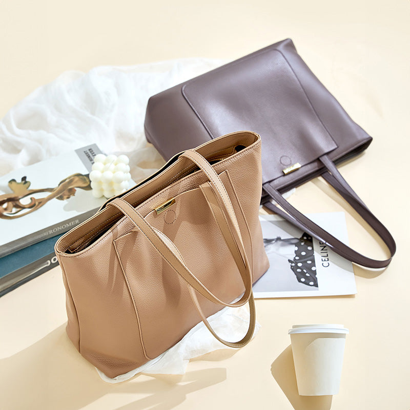 High-end large-capacity tote bag for women, trendy commuting versatile shoulder bag genuine leather