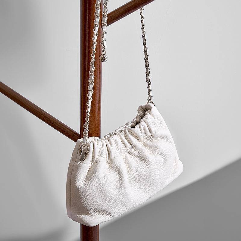 Genuine leather gold ball chain underarm bag cloud pleated bag shoulder crossbody bag