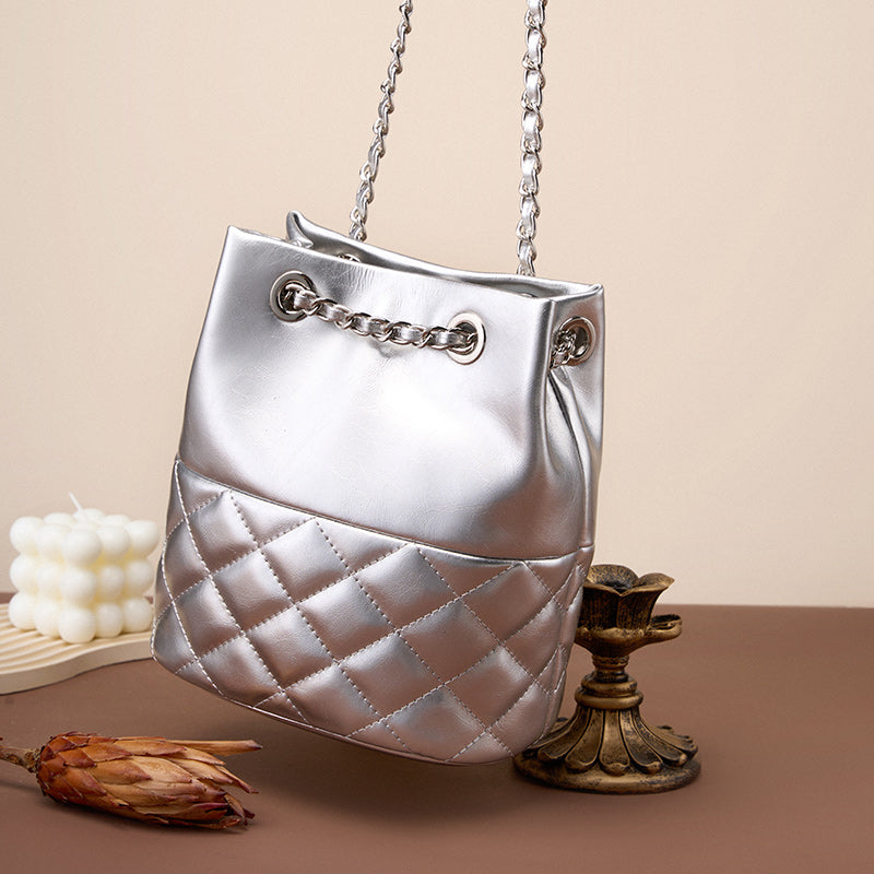 Cowhide genuine leather crossbody bag high-end baguette underarm bag
