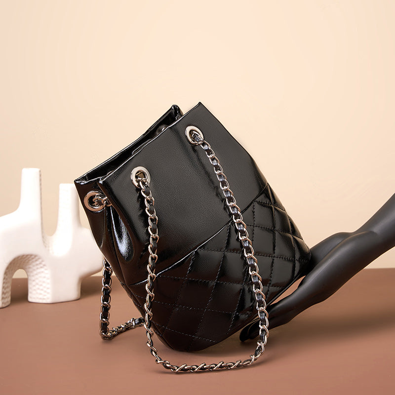 Cowhide genuine leather crossbody bag high-end baguette underarm bag