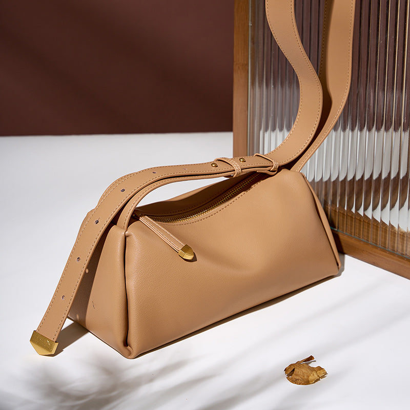 Cowhide genuine leather crossbody bag high-end baguette underarm bag