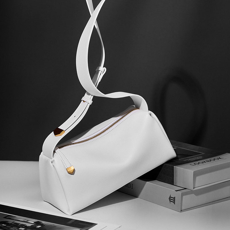 Cowhide genuine leather crossbody bag high-end baguette underarm bag
