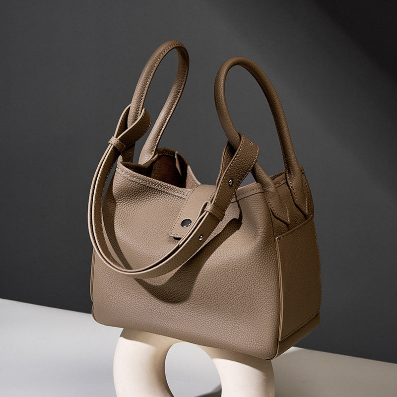 Niche design genuine leather bucket bag tote