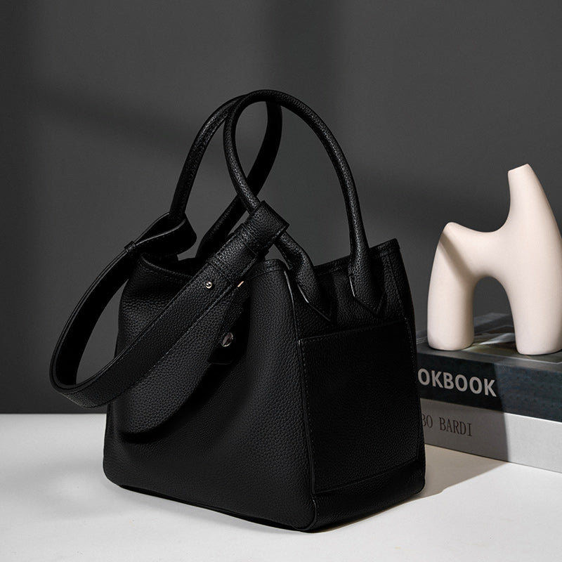Niche design genuine leather bucket bag tote