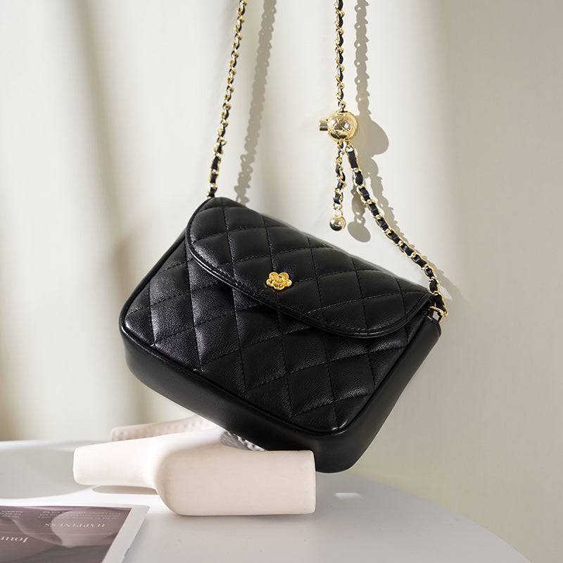 Cowhide diamond shoulder bag messenger bag genuine leather chain underarm bag women's bag
