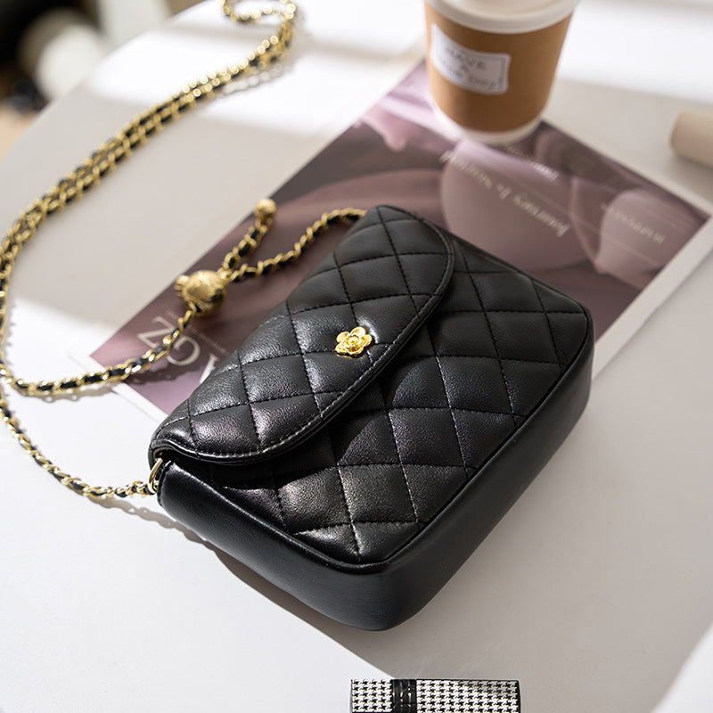 Cowhide diamond shoulder bag messenger bag genuine leather chain underarm bag women's bag