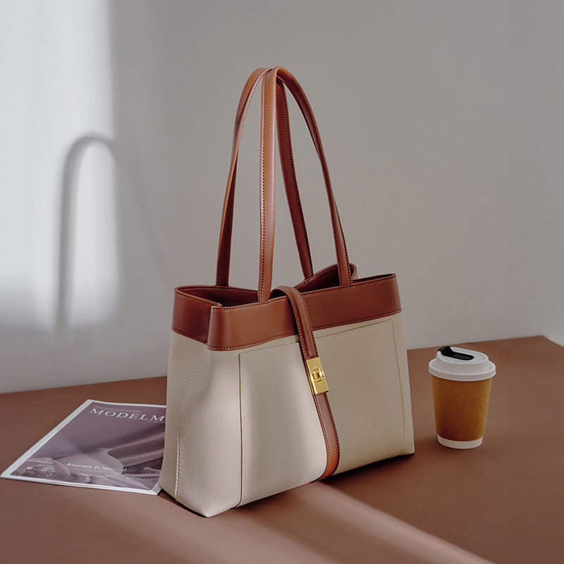 Cowhide commuting tote bag large capacity underarm bag versatile fashion trend women's bag