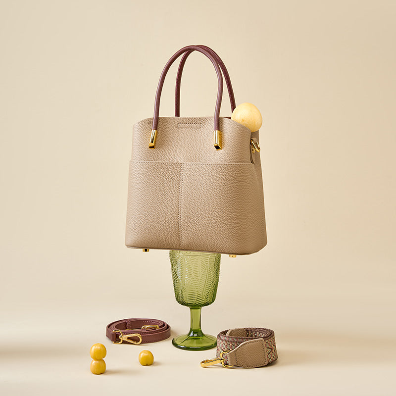 Small leather shoulder bucket bag