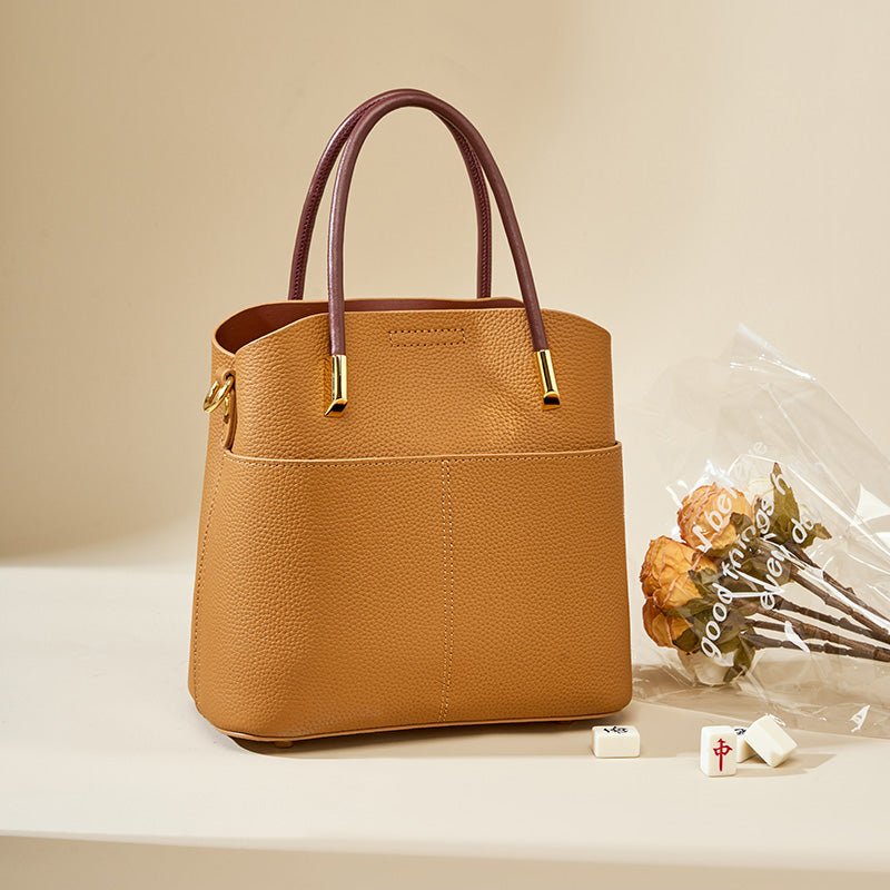Small leather shoulder bucket bag