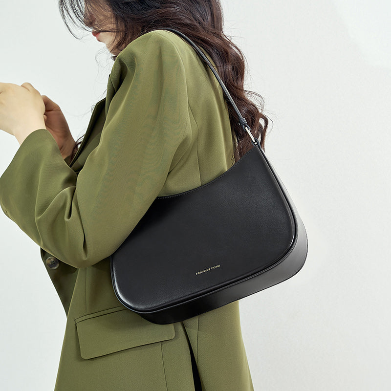 High-end niche design baguette leather shoulder bag