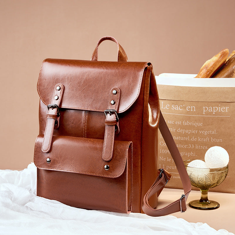 Genuine leather wear-resistant backpack