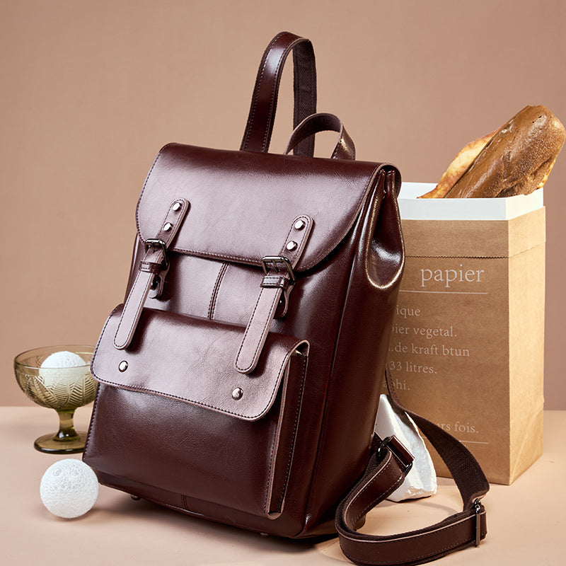 Genuine leather wear-resistant backpack