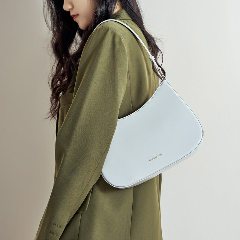 High-end niche design baguette leather shoulder bag